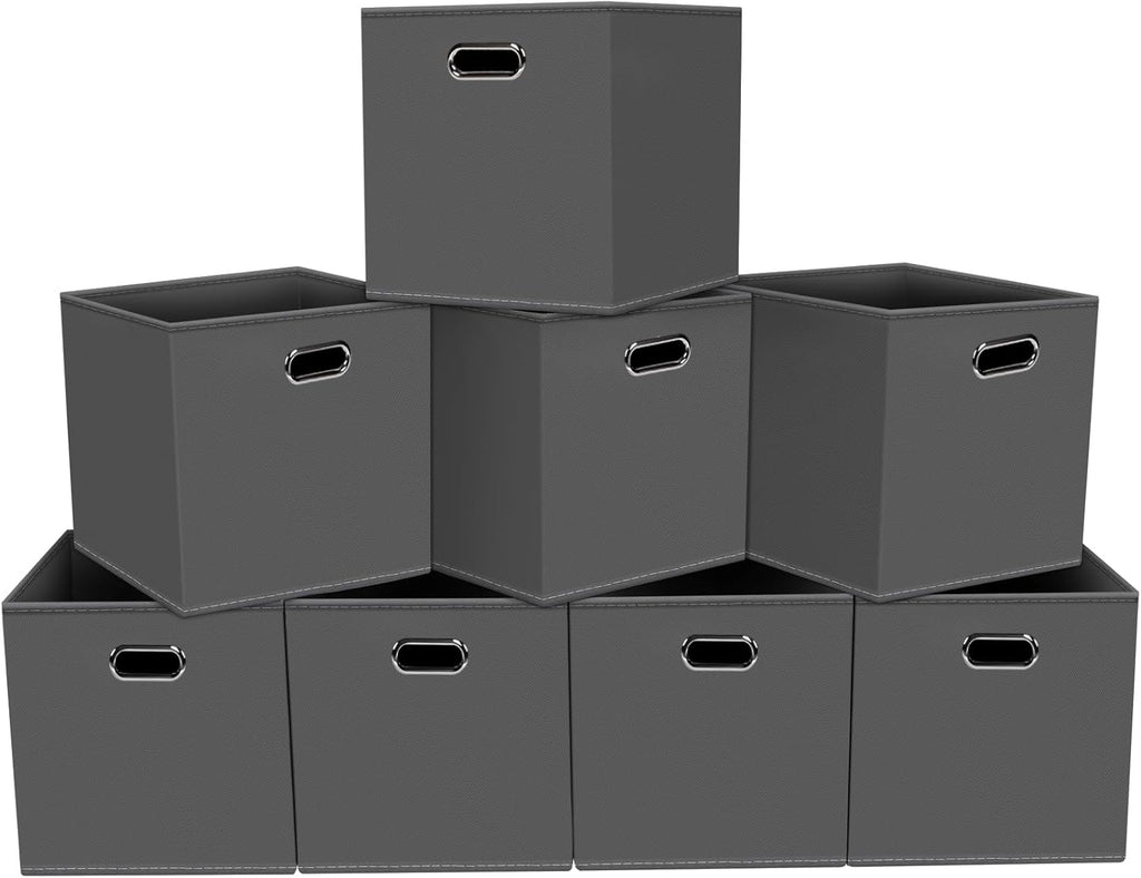 Yunkeeeper Storage Bins Cubes, Fabric Cube Organizer with Handle, Foldable Cube Bins for Cloth or Accessary Storage, 11X11X11, Set of 6, (Black)