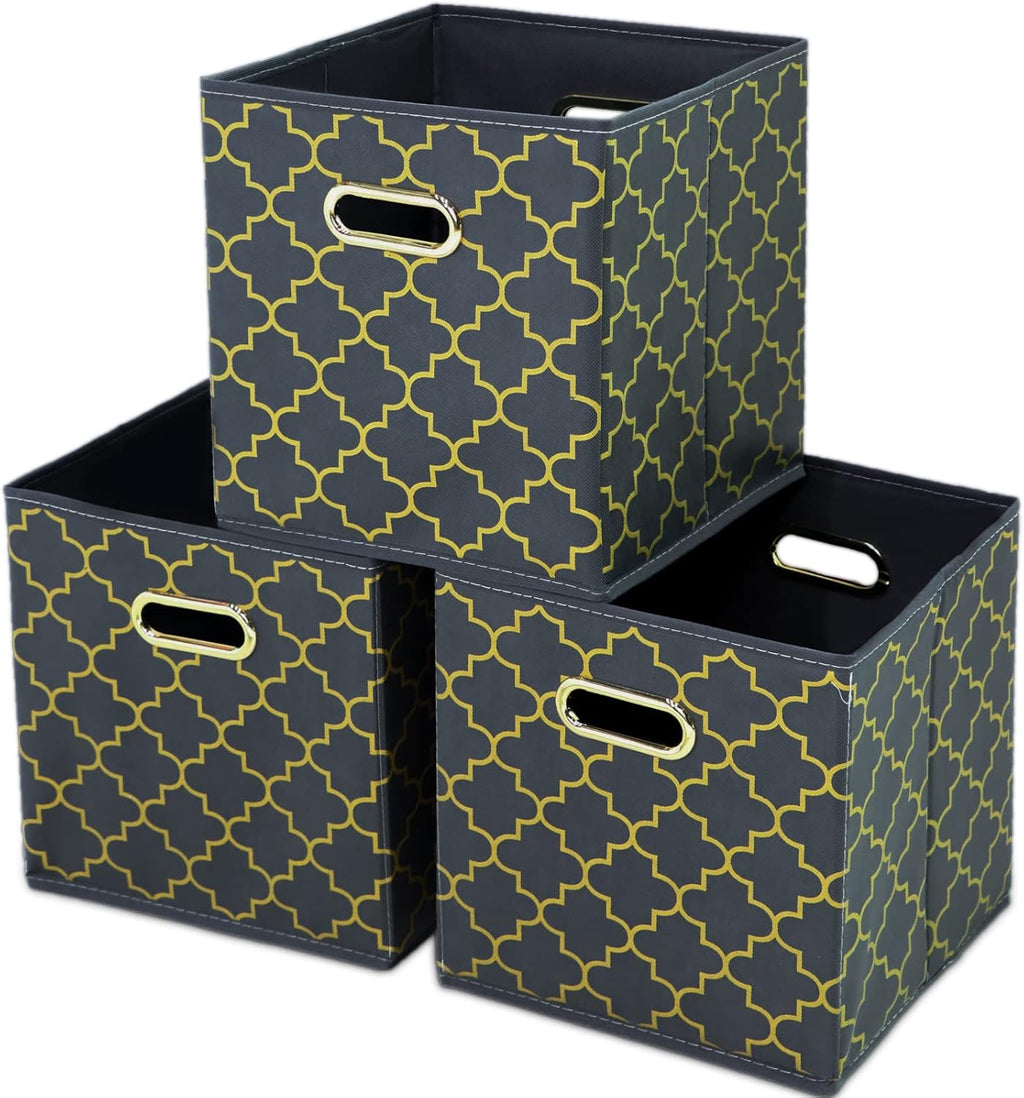 Yunkeeeper Storage Bins Cubes, Fabric Cube Organizer with Handle, Foldable Cube Bins for Cloth or Accessary Storage, 11X11X11, Set of 6, (Black)