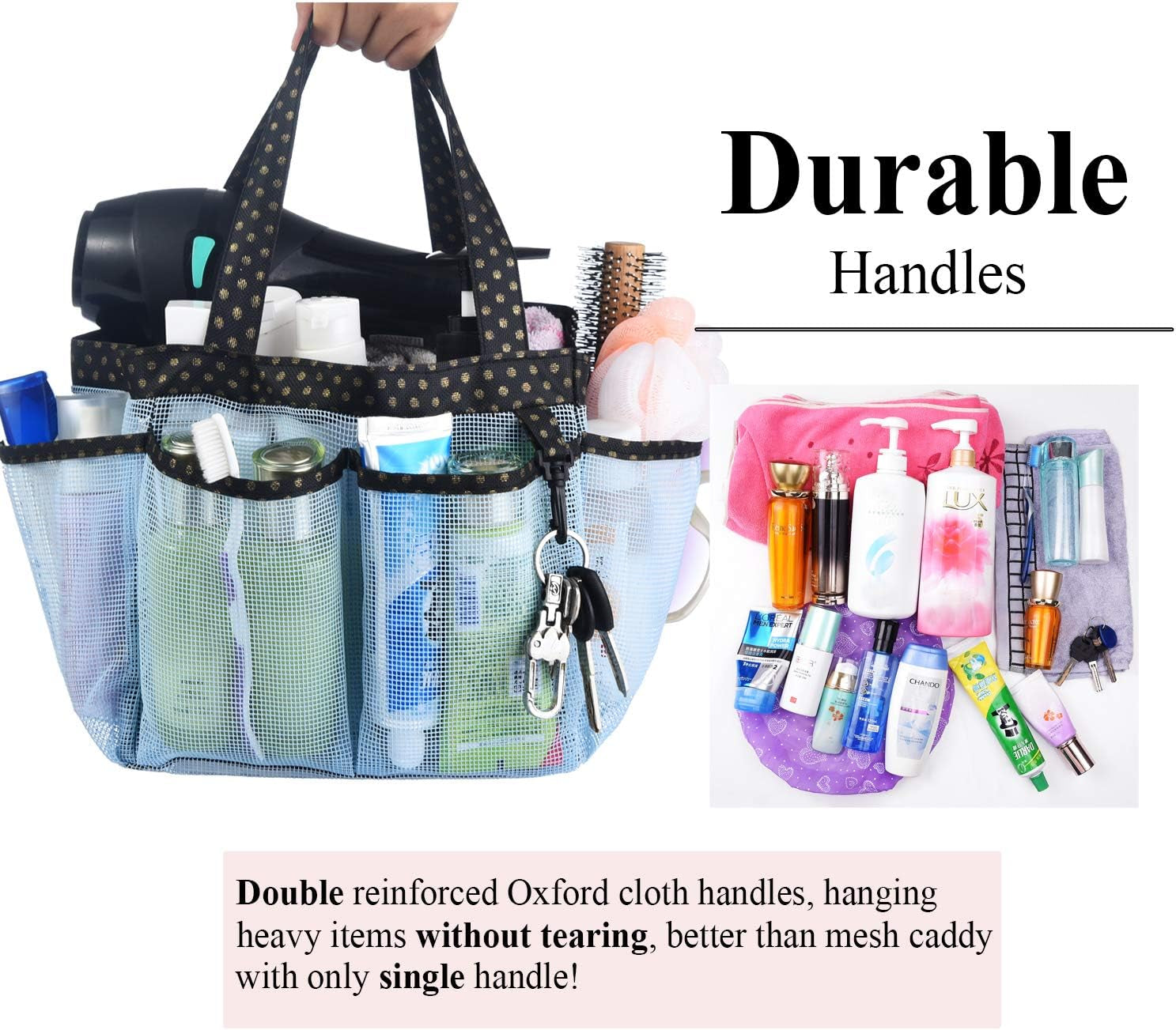 Haundry Mesh Shower Caddy Bag, Portable Shower Caddy Tote Organizer with 8 Pockets for College Dorm Room Essentials, Beach, Swimming, Gym