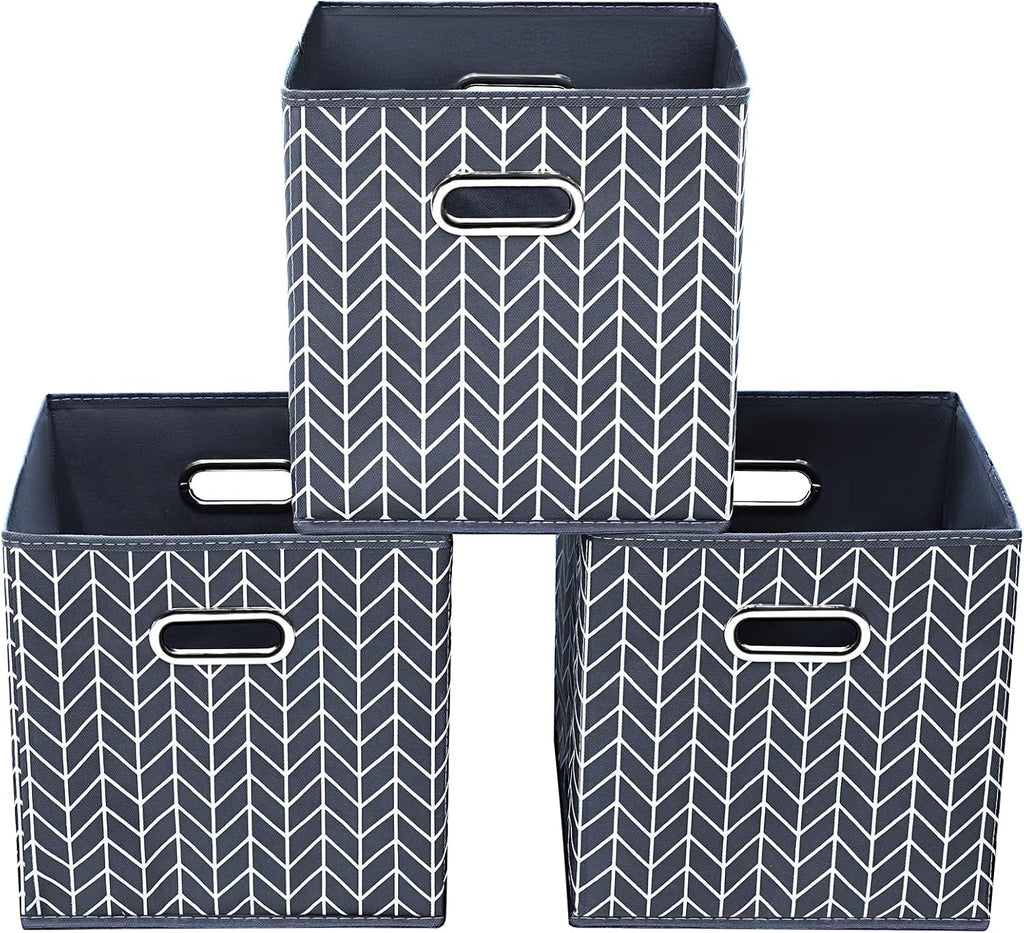 Yunkeeeper Storage Bins Cubes, Fabric Cube Organizer with Handle, Foldable Cube Bins for Cloth or Accessary Storage, 11X11X11, Set of 6, (Black)
