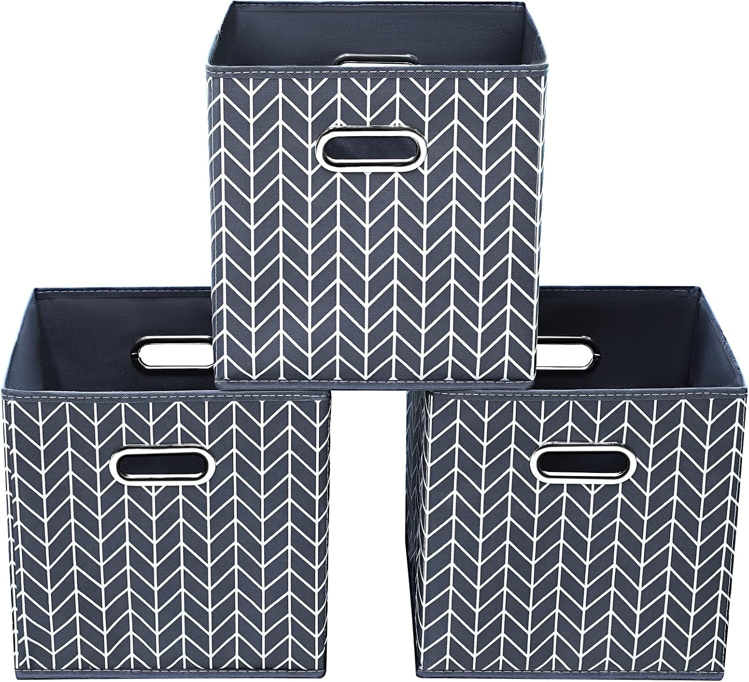 Yunkeeeper Storage Bins Cubes, Fabric Cube Organizer with Handle, Foldable Cube Bins for Cloth or Accessary Storage, 11X11X11, Set of 6, (Black)