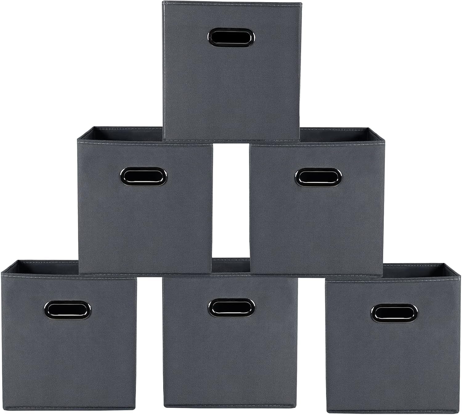 Yunkeeeper Storage Bins Cubes, Fabric Cube Organizer with Handle, Foldable Cube Bins for Cloth or Accessary Storage, 11X11X11, Set of 6, (Black)