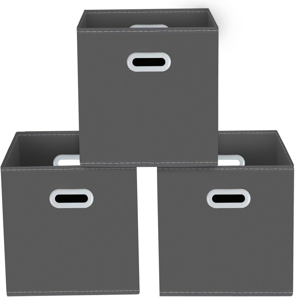 Yunkeeeper Storage Bins Cubes, Fabric Cube Organizer with Handle, Foldable Cube Bins for Cloth or Accessary Storage, 11X11X11, Set of 6, (Black)