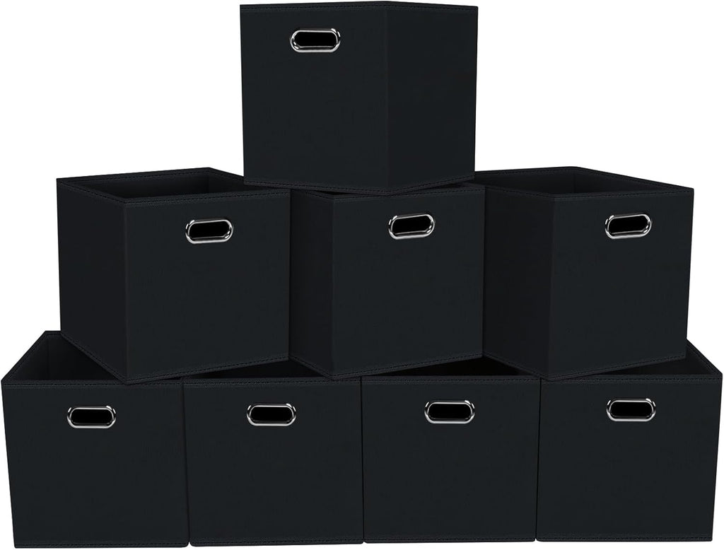Yunkeeeper Storage Bins Cubes, Fabric Cube Organizer with Handle, Foldable Cube Bins for Cloth or Accessary Storage, 11X11X11, Set of 6, (Black)