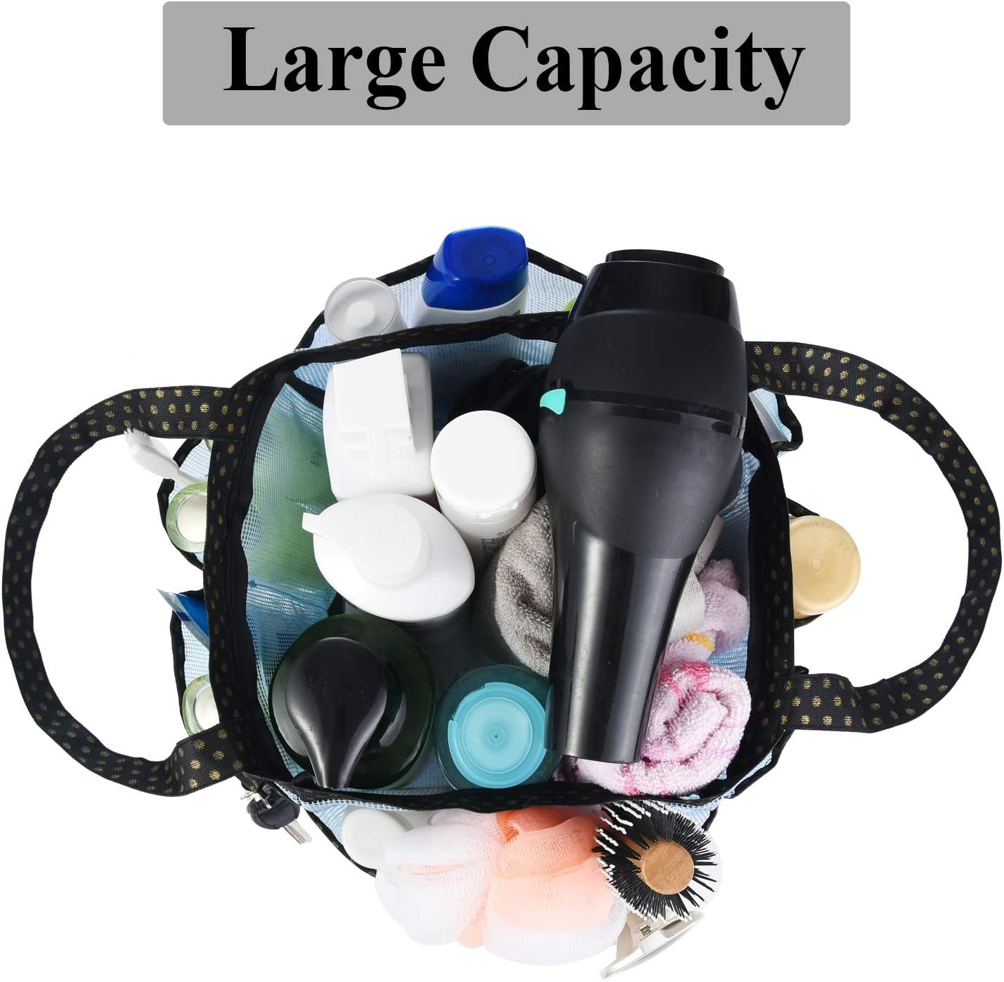 Haundry Mesh Shower Caddy Bag, Portable Shower Caddy Tote Organizer with 8 Pockets for College Dorm Room Essentials, Beach, Swimming, Gym