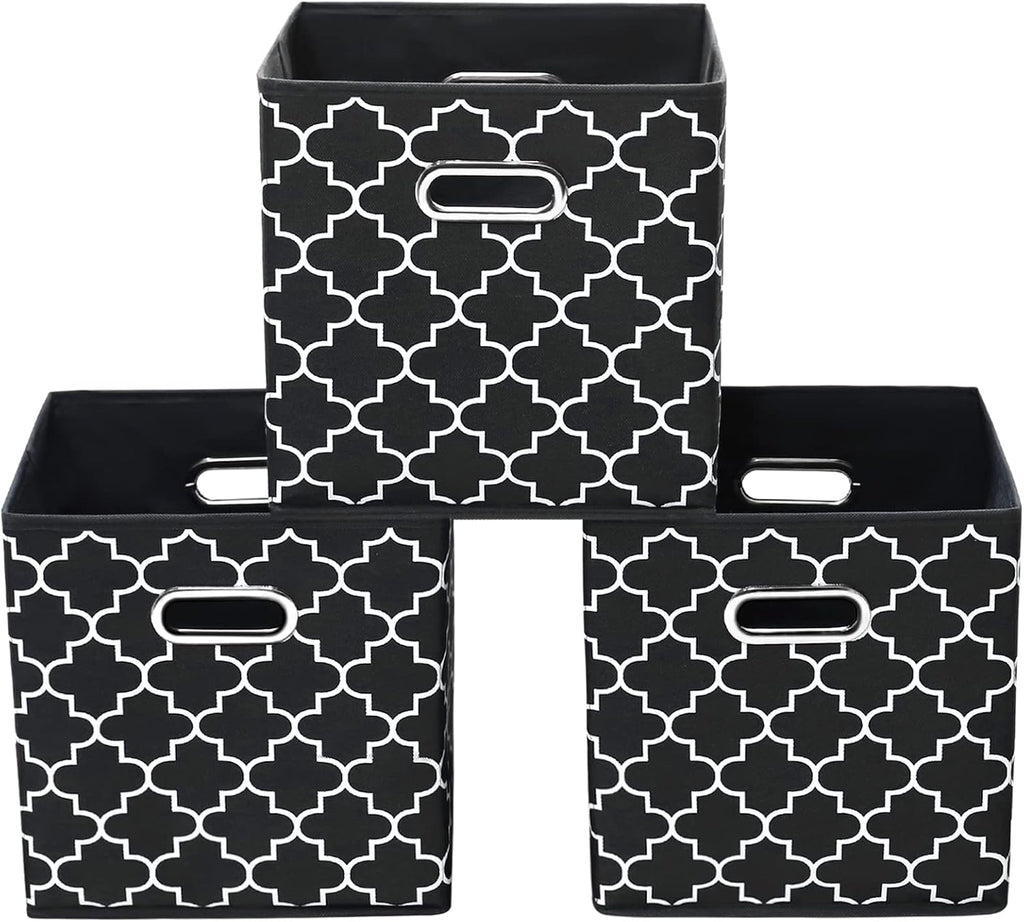 Yunkeeeper Storage Bins Cubes, Fabric Cube Organizer with Handle, Foldable Cube Bins for Cloth or Accessary Storage, 11X11X11, Set of 6, (Black)