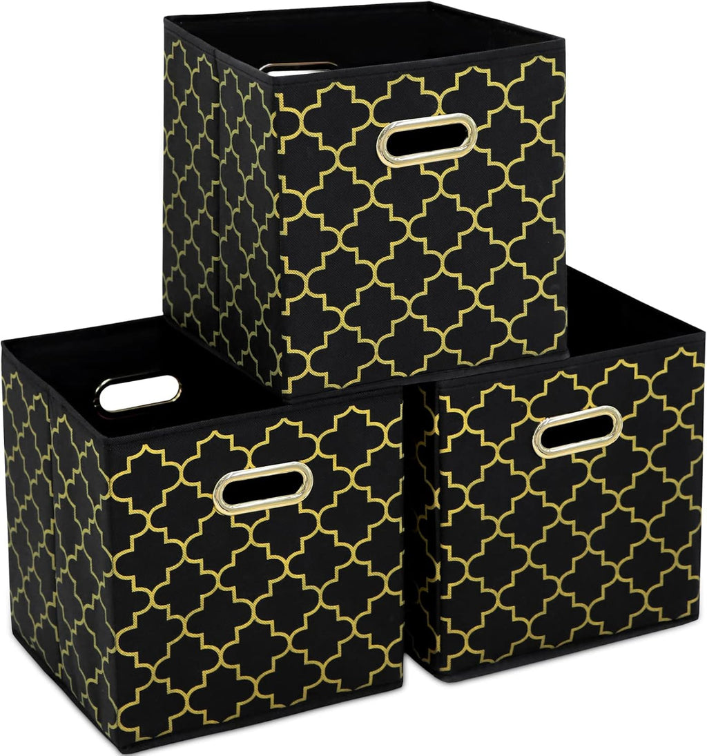 Yunkeeeper Storage Bins Cubes, Fabric Cube Organizer with Handle, Foldable Cube Bins for Cloth or Accessary Storage, 11X11X11, Set of 6, (Black)