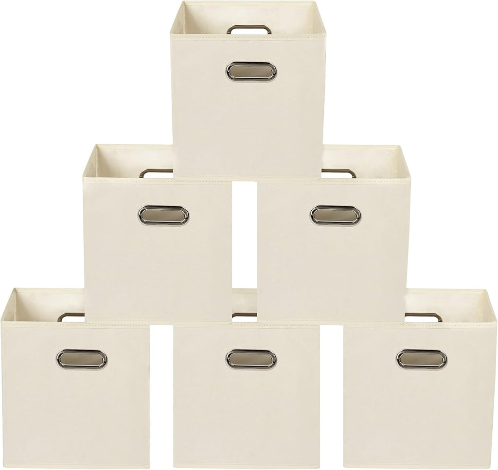 Yunkeeeper Storage Bins Cubes, Fabric Cube Organizer with Handle, Foldable Cube Bins for Cloth or Accessary Storage, 11X11X11, Set of 6, (Black)