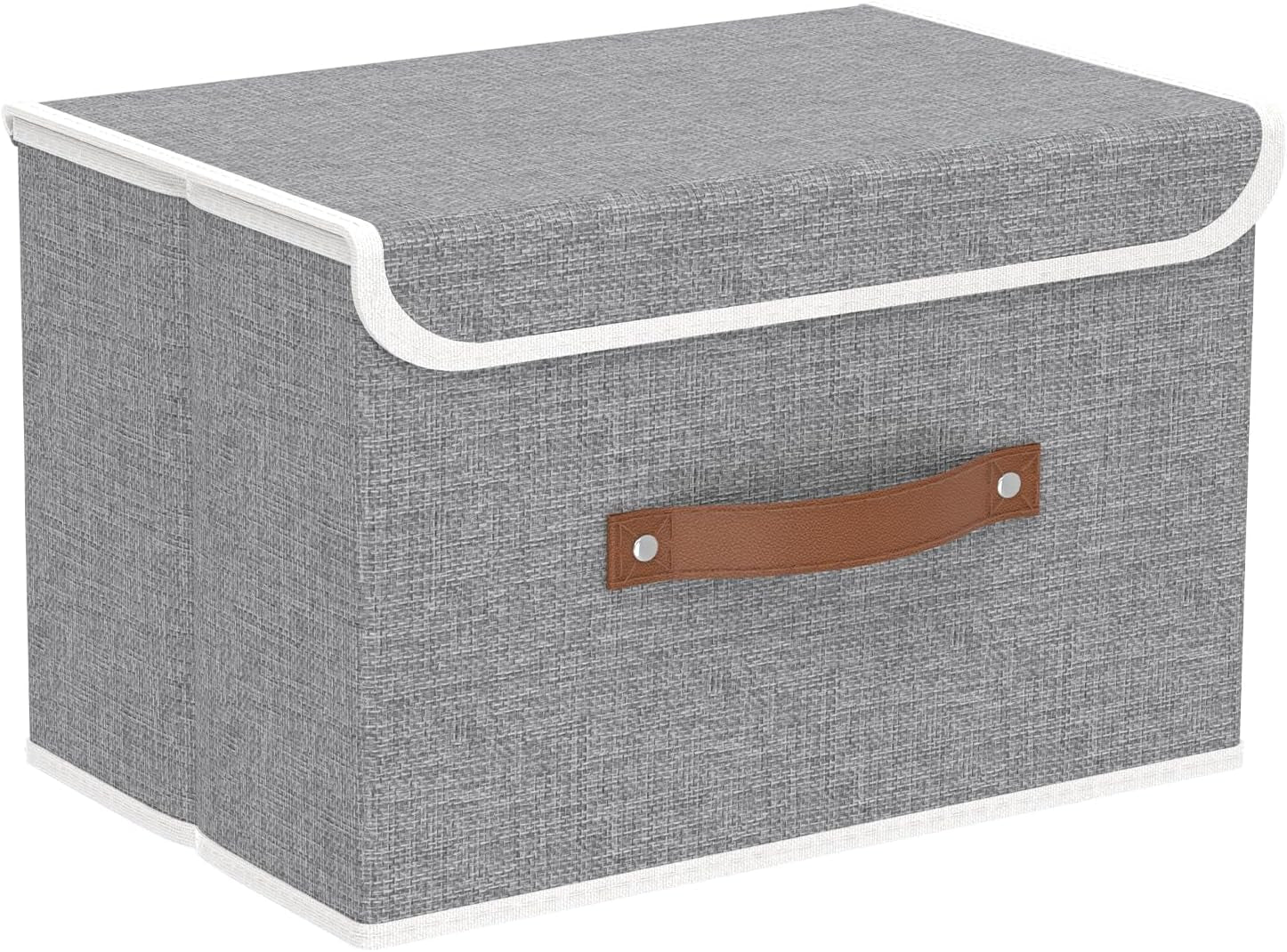 Yawinhe Collapsible Storage Bin, Cube Organizer Basket, Fabric Box with Lids, Washable and Leather Handle, for Home, Closet, Grey, 15.0''Lx9.8''Wx9.8''H, 5-Pack, USNK024GL-5