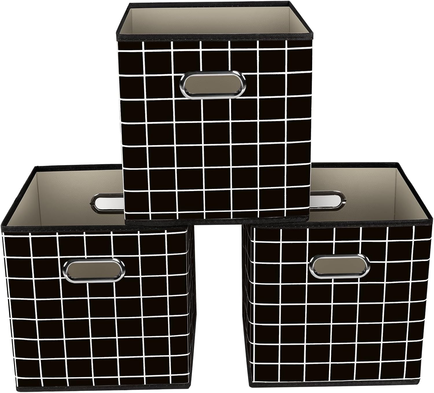 Yunkeeeper Storage Bins Cubes, Fabric Cube Organizer with Handle, Foldable Cube Bins for Cloth or Accessary Storage, 11X11X11, Set of 6, (Black)