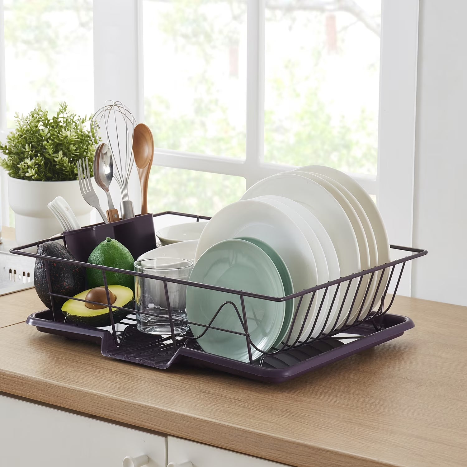 Sweet Home Collection 3-Piece Kitchen Sink Dish Drainer Set- Burgundy