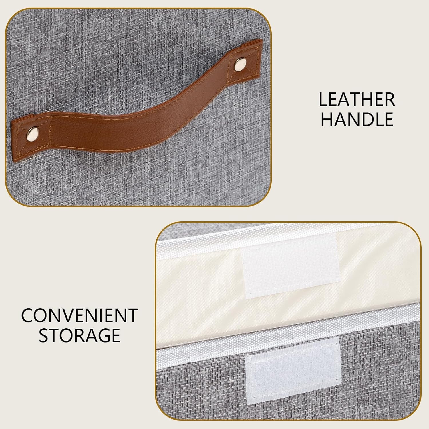 Yawinhe Collapsible Storage Bin, Cube Organizer Basket, Fabric Box with Lids, Washable and Leather Handle, for Home, Closet, Grey, 15.0''Lx9.8''Wx9.8''H, 5-Pack, USNK024GL-5