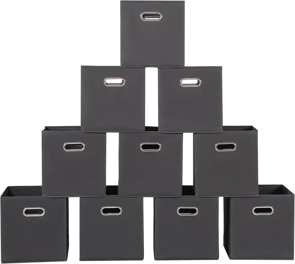 Yunkeeeper Storage Bins Cubes, Fabric Cube Organizer with Handle, Foldable Cube Bins for Cloth or Accessary Storage, 11X11X11, Set of 6, (Black)