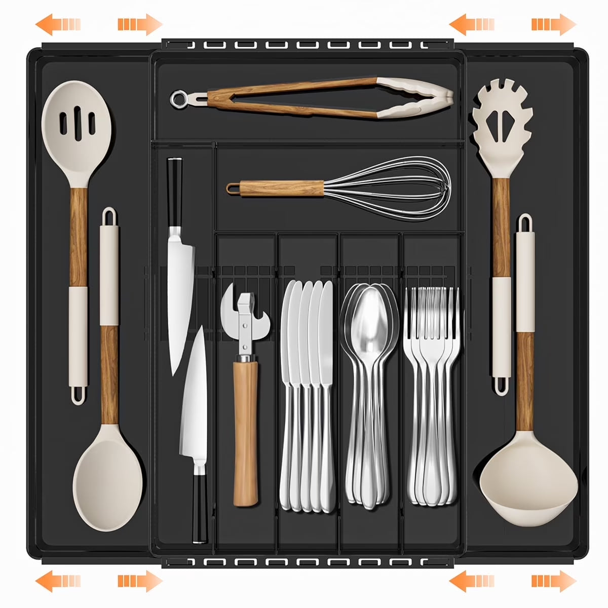 GPED Silverware Drawer Organizer, Expandable Clear Acrylic Silverware Organizer, Kitchen Drawer Organizer for Utensils, Adjustable Cutlery Tray, Office, Supplies-8 Compartments, Medium, Clear