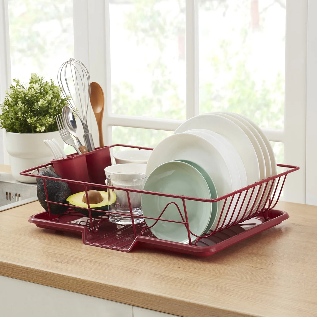 Sweet Home Collection 3-Piece Kitchen Sink Dish Drainer Set- Burgundy