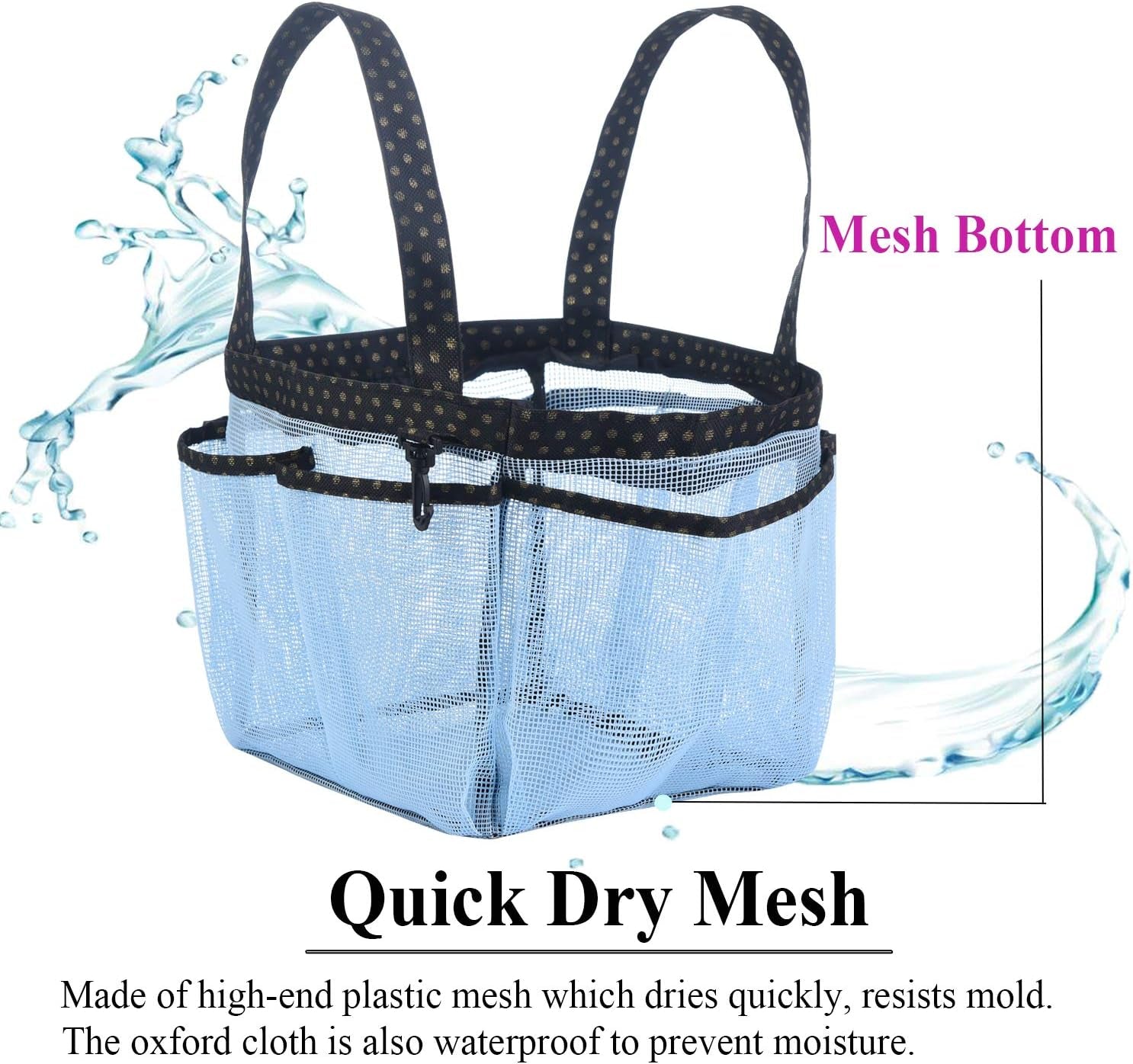 Haundry Mesh Shower Caddy Bag, Portable Shower Caddy Tote Organizer with 8 Pockets for College Dorm Room Essentials, Beach, Swimming, Gym