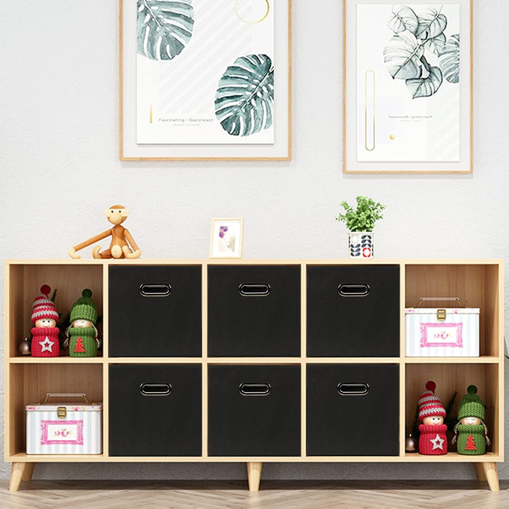 Yunkeeeper Storage Bins Cubes, Fabric Cube Organizer with Handle, Foldable Cube Bins for Cloth or Accessary Storage, 11X11X11, Set of 6, (Black)