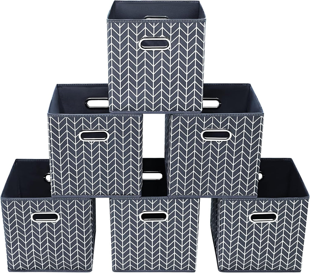 Yunkeeeper Storage Bins Cubes, Fabric Cube Organizer with Handle, Foldable Cube Bins for Cloth or Accessary Storage, 11X11X11, Set of 6, (Black)