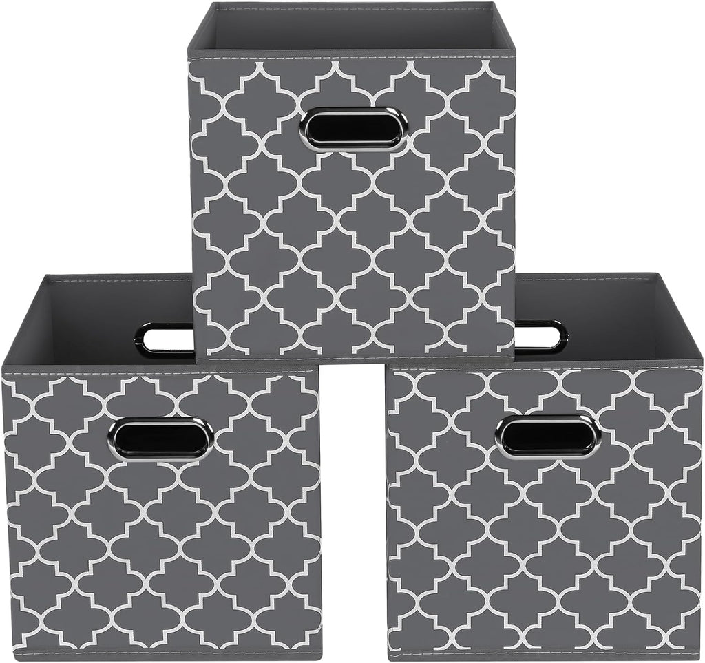 Yunkeeeper Storage Bins Cubes, Fabric Cube Organizer with Handle, Foldable Cube Bins for Cloth or Accessary Storage, 11X11X11, Set of 6, (Black)