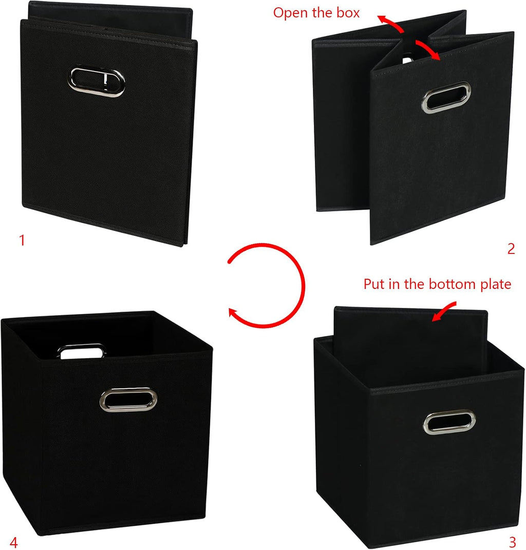 Yunkeeeper Storage Bins Cubes, Fabric Cube Organizer with Handle, Foldable Cube Bins for Cloth or Accessary Storage, 11X11X11, Set of 6, (Black)
