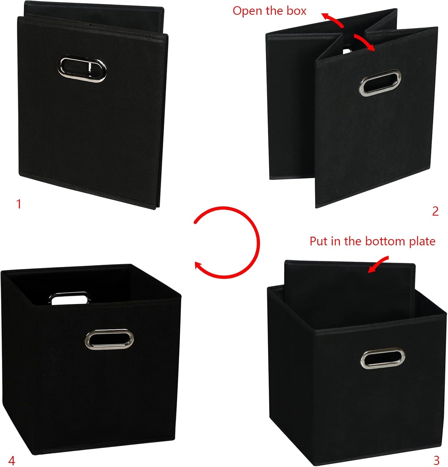 Yunkeeeper Storage Bins Cubes, Fabric Cube Organizer with Handle, Foldable Cube Bins for Cloth or Accessary Storage, 11X11X11, Set of 6, (Black)