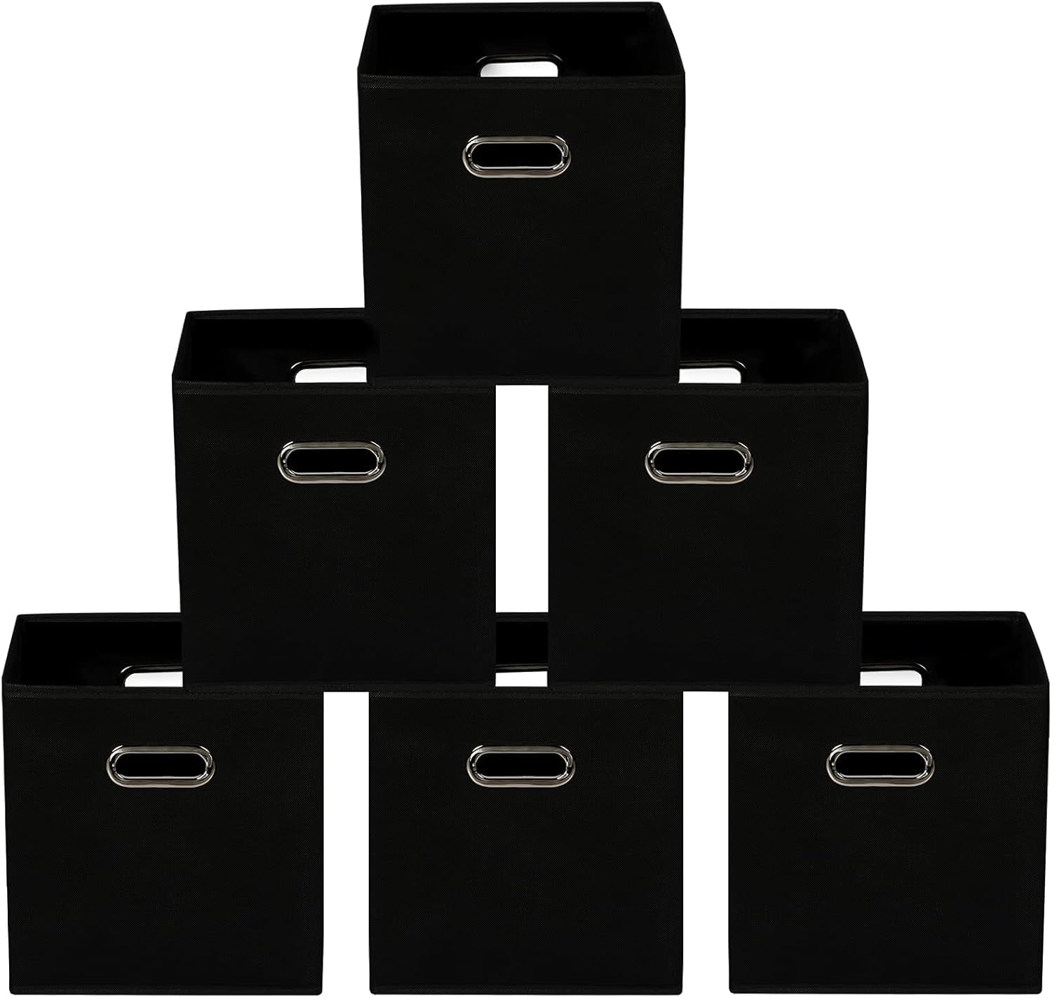 Yunkeeeper Storage Bins Cubes, Fabric Cube Organizer with Handle, Foldable Cube Bins for Cloth or Accessary Storage, 11X11X11, Set of 6, (Black)