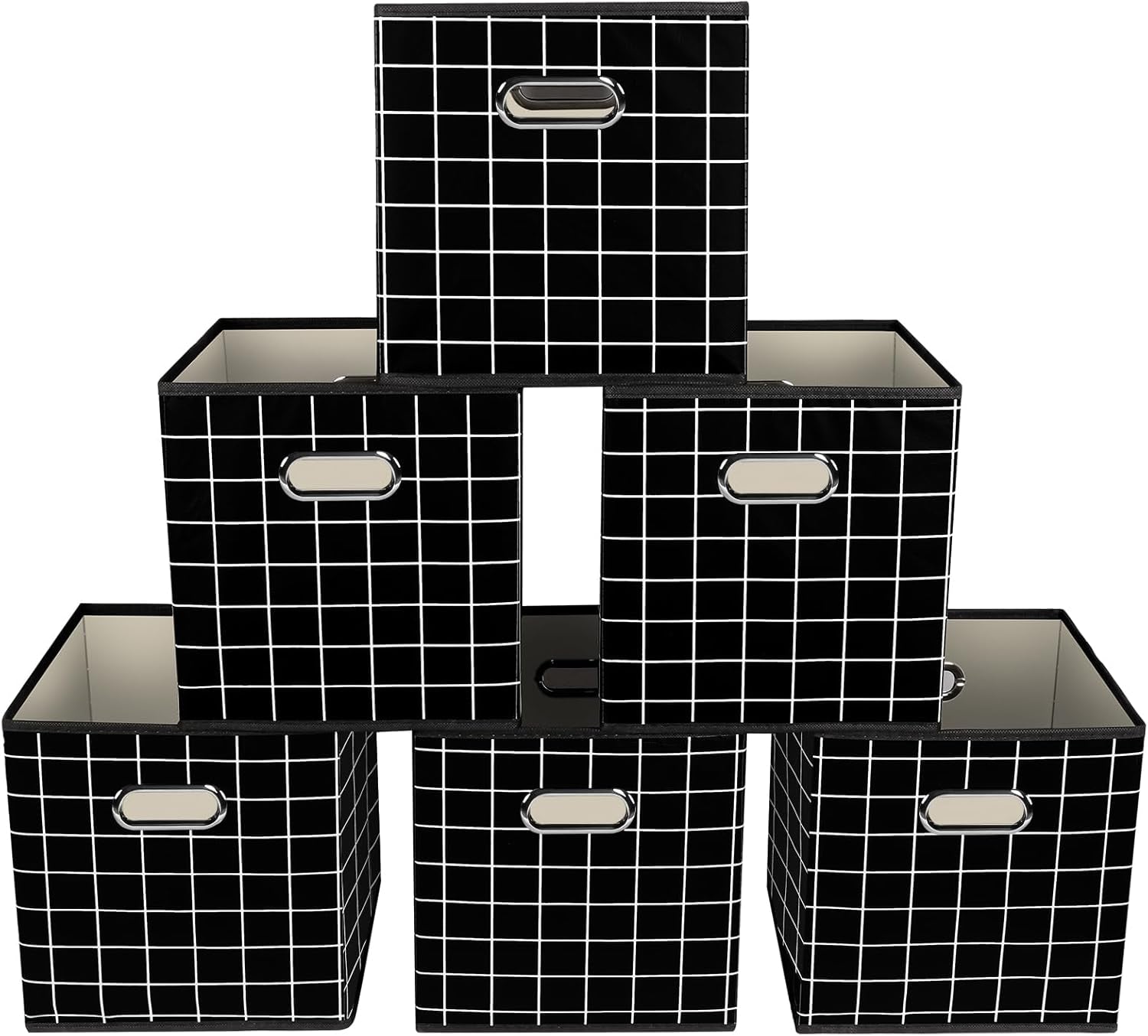 Yunkeeeper Storage Bins Cubes, Fabric Cube Organizer with Handle, Foldable Cube Bins for Cloth or Accessary Storage, 11X11X11, Set of 6, (Black)