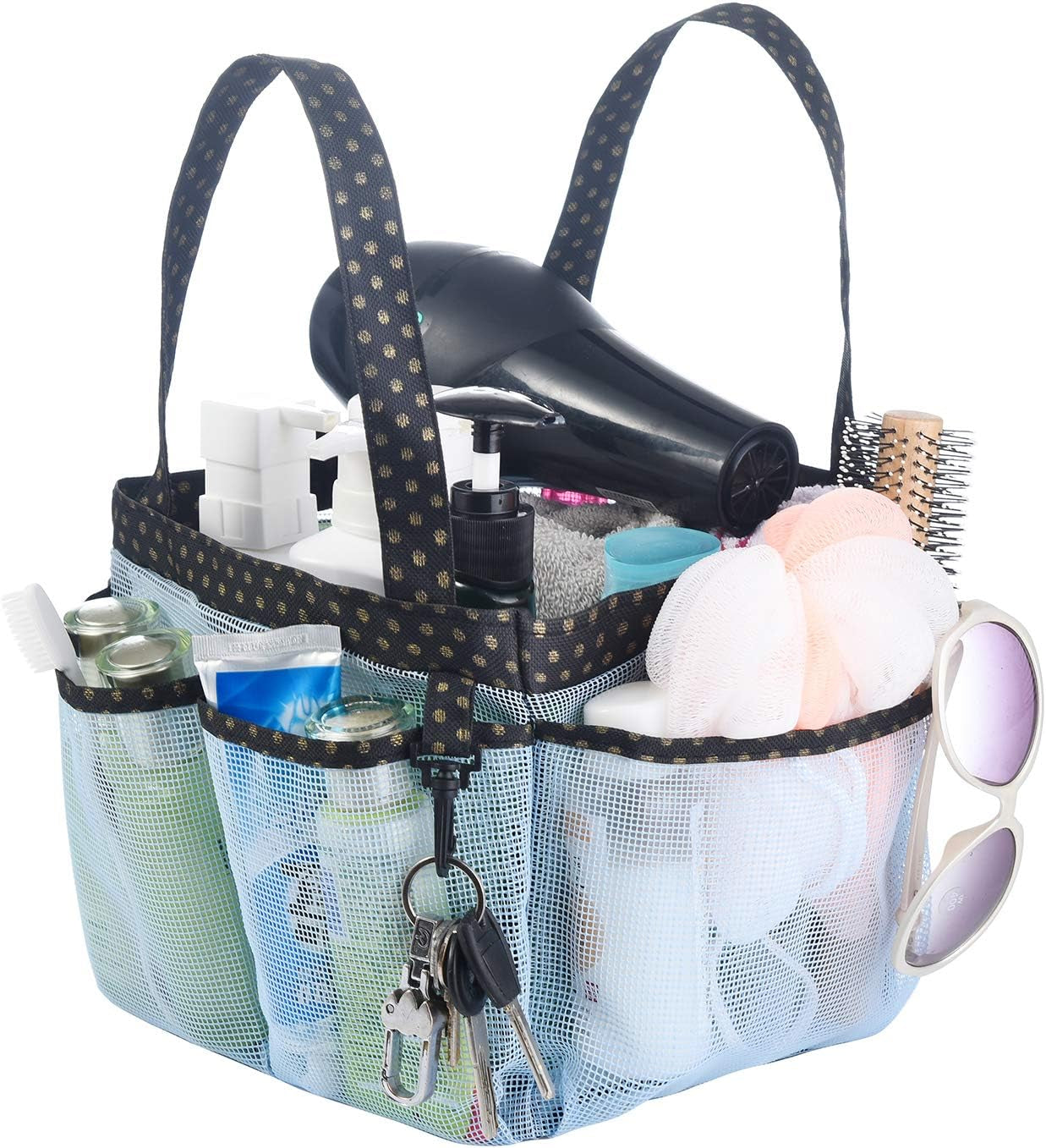 Haundry Mesh Shower Caddy Bag, Portable Shower Caddy Tote Organizer with 8 Pockets for College Dorm Room Essentials, Beach, Swimming, Gym