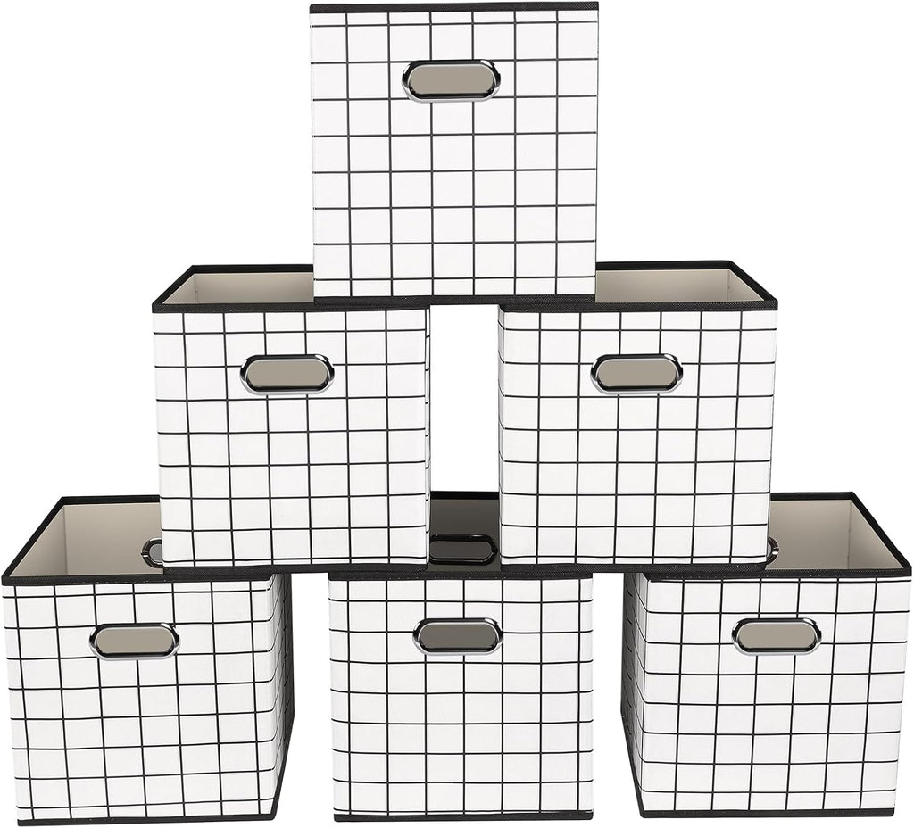 Yunkeeeper Storage Bins Cubes, Fabric Cube Organizer with Handle, Foldable Cube Bins for Cloth or Accessary Storage, 11X11X11, Set of 6, (Black)
