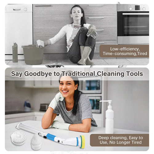 Electric Spin Scrubber,4000Mah Electric Scrubber with 3 Brush Heads Adjustable Extension Handle Power Scrubber for Bathroom Bathtub Wall Floor