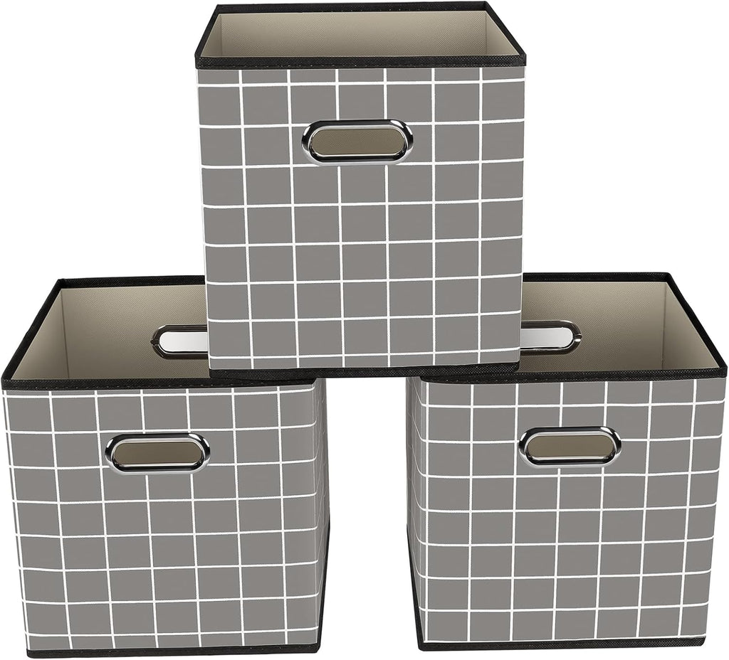 Yunkeeeper Storage Bins Cubes, Fabric Cube Organizer with Handle, Foldable Cube Bins for Cloth or Accessary Storage, 11X11X11, Set of 6, (Black)