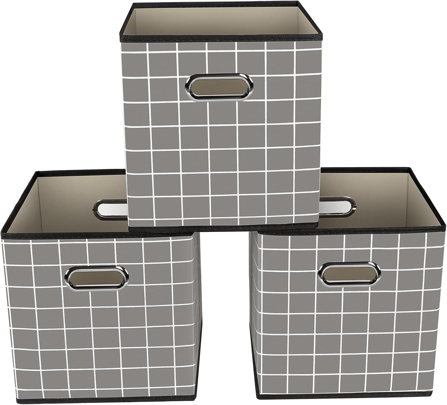 Yunkeeeper Storage Bins Cubes, Fabric Cube Organizer with Handle, Foldable Cube Bins for Cloth or Accessary Storage, 11X11X11, Set of 6, (Black)