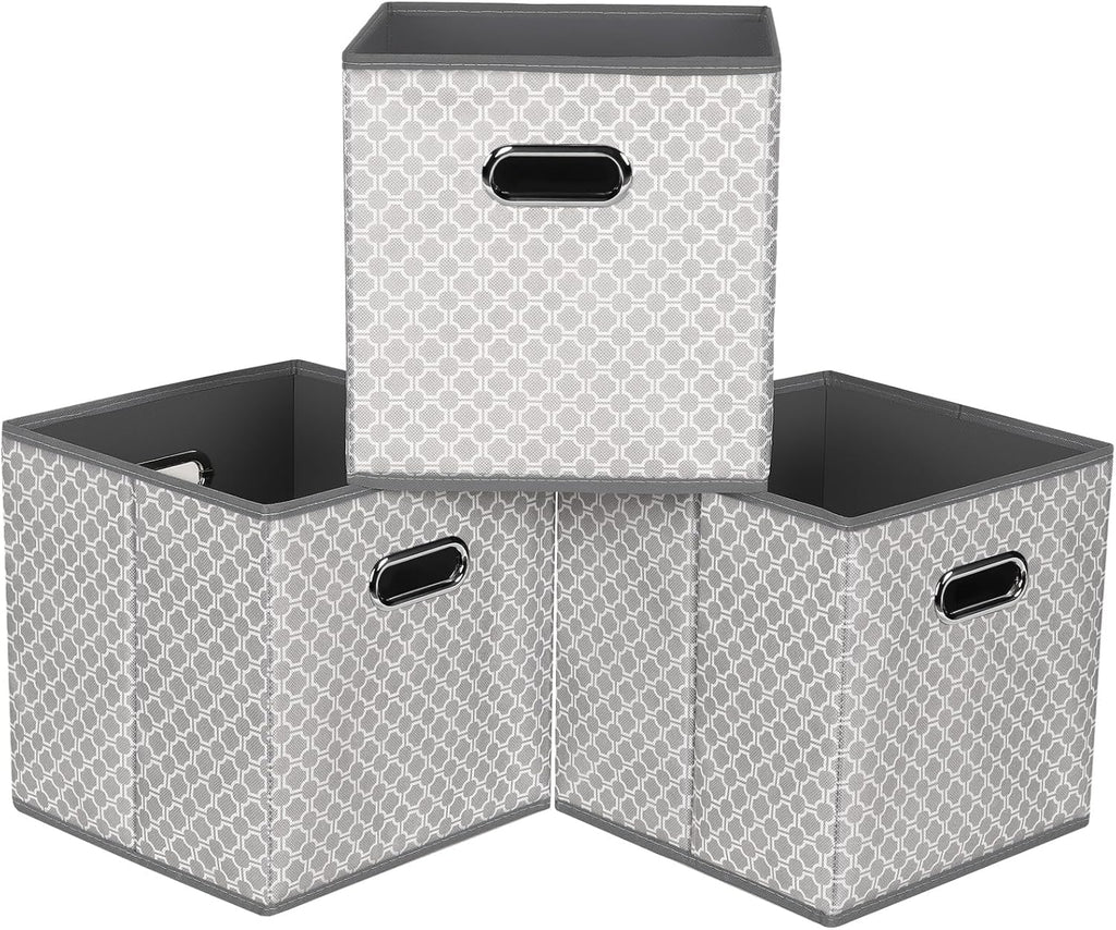 Yunkeeeper Storage Bins Cubes, Fabric Cube Organizer with Handle, Foldable Cube Bins for Cloth or Accessary Storage, 11X11X11, Set of 6, (Black)