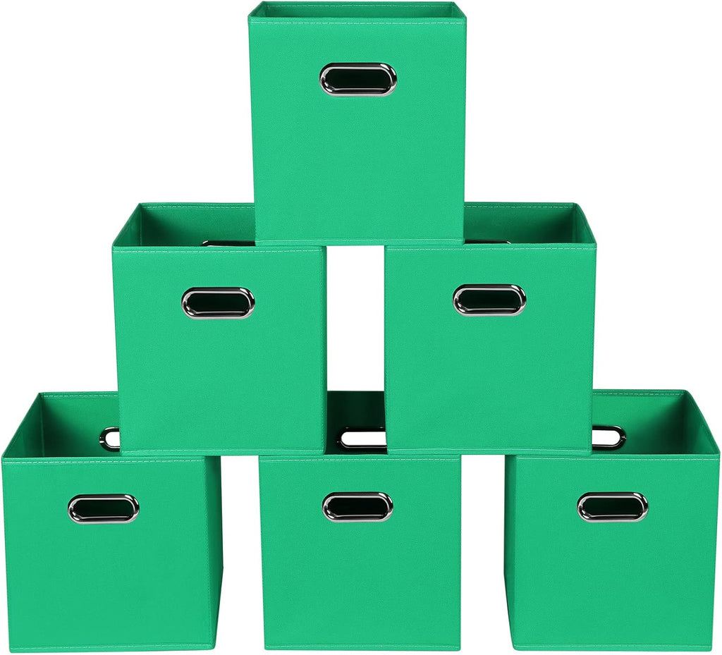 Yunkeeeper Storage Bins Cubes, Fabric Cube Organizer with Handle, Foldable Cube Bins for Cloth or Accessary Storage, 11X11X11, Set of 6, (Black)