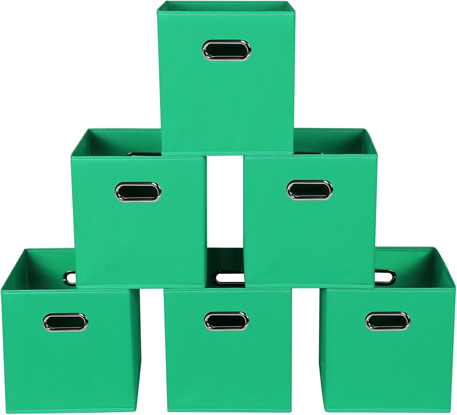 Yunkeeeper Storage Bins Cubes, Fabric Cube Organizer with Handle, Foldable Cube Bins for Cloth or Accessary Storage, 11X11X11, Set of 6, (Black)