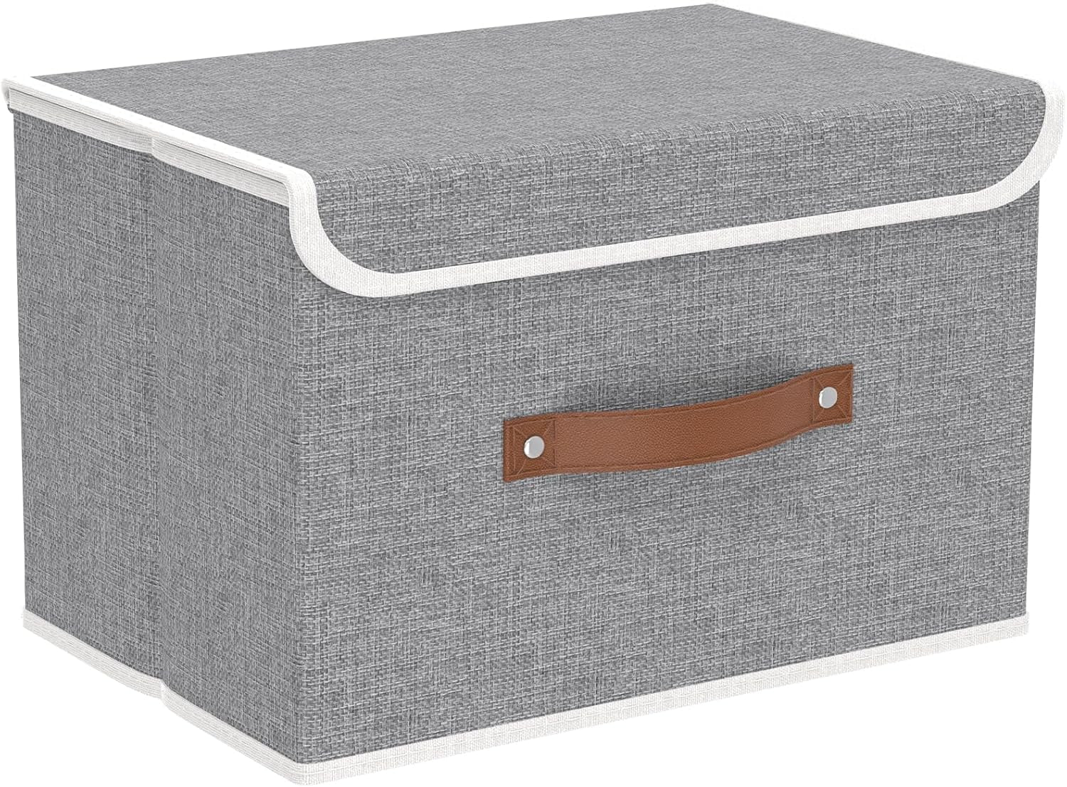 Yawinhe Collapsible Storage Bin, Cube Organizer Basket, Fabric Box with Lids, Washable and Leather Handle, for Home, Closet, Grey, 15.0''Lx9.8''Wx9.8''H, 5-Pack, USNK024GL-5