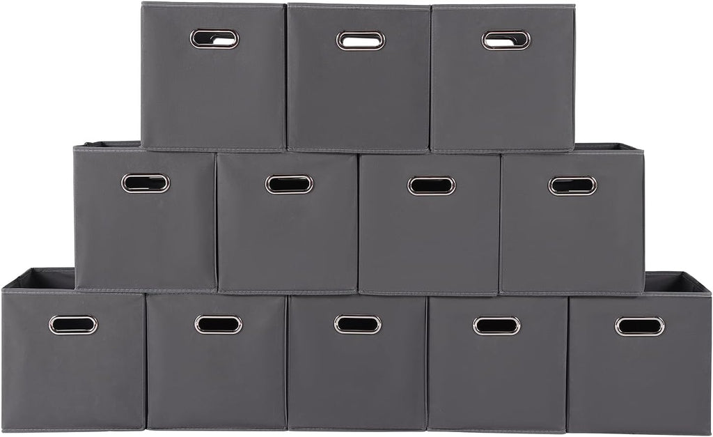 Yunkeeeper Storage Bins Cubes, Fabric Cube Organizer with Handle, Foldable Cube Bins for Cloth or Accessary Storage, 11X11X11, Set of 6, (Black)