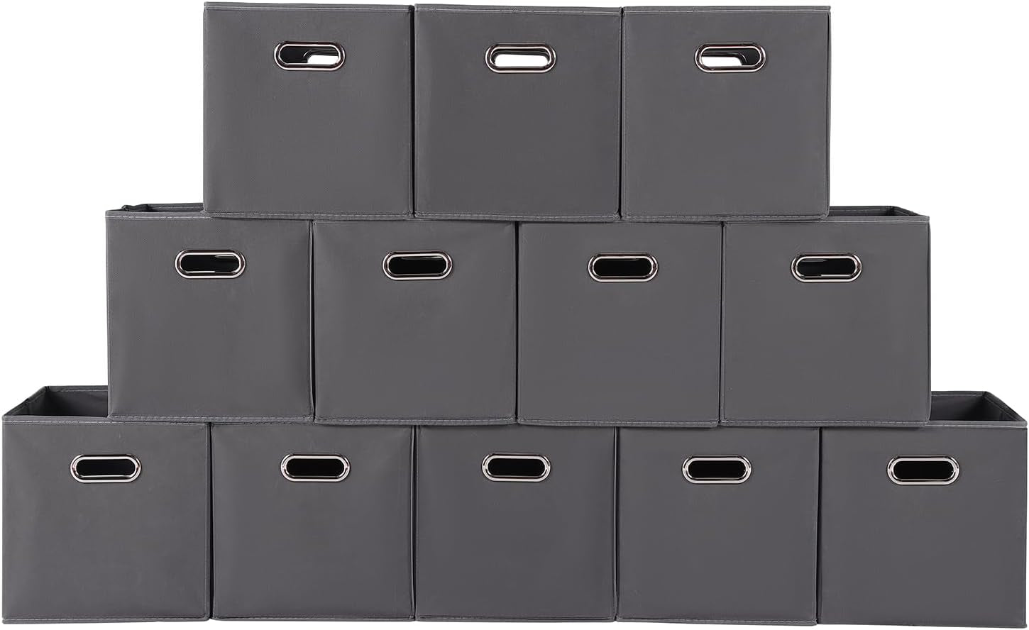Yunkeeeper Storage Bins Cubes, Fabric Cube Organizer with Handle, Foldable Cube Bins for Cloth or Accessary Storage, 11X11X11, Set of 6, (Black)