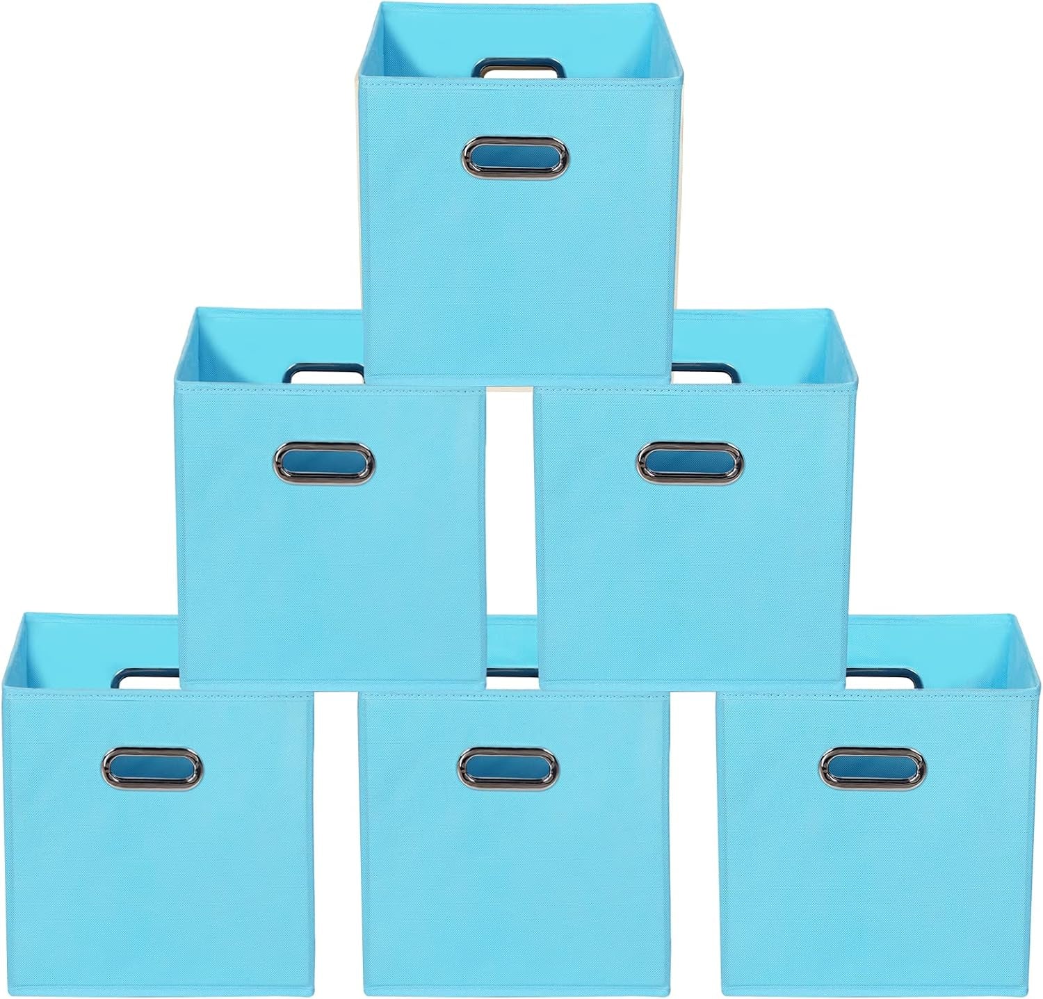 Yunkeeeper Storage Bins Cubes, Fabric Cube Organizer with Handle, Foldable Cube Bins for Cloth or Accessary Storage, 11X11X11, Set of 6, (Black)