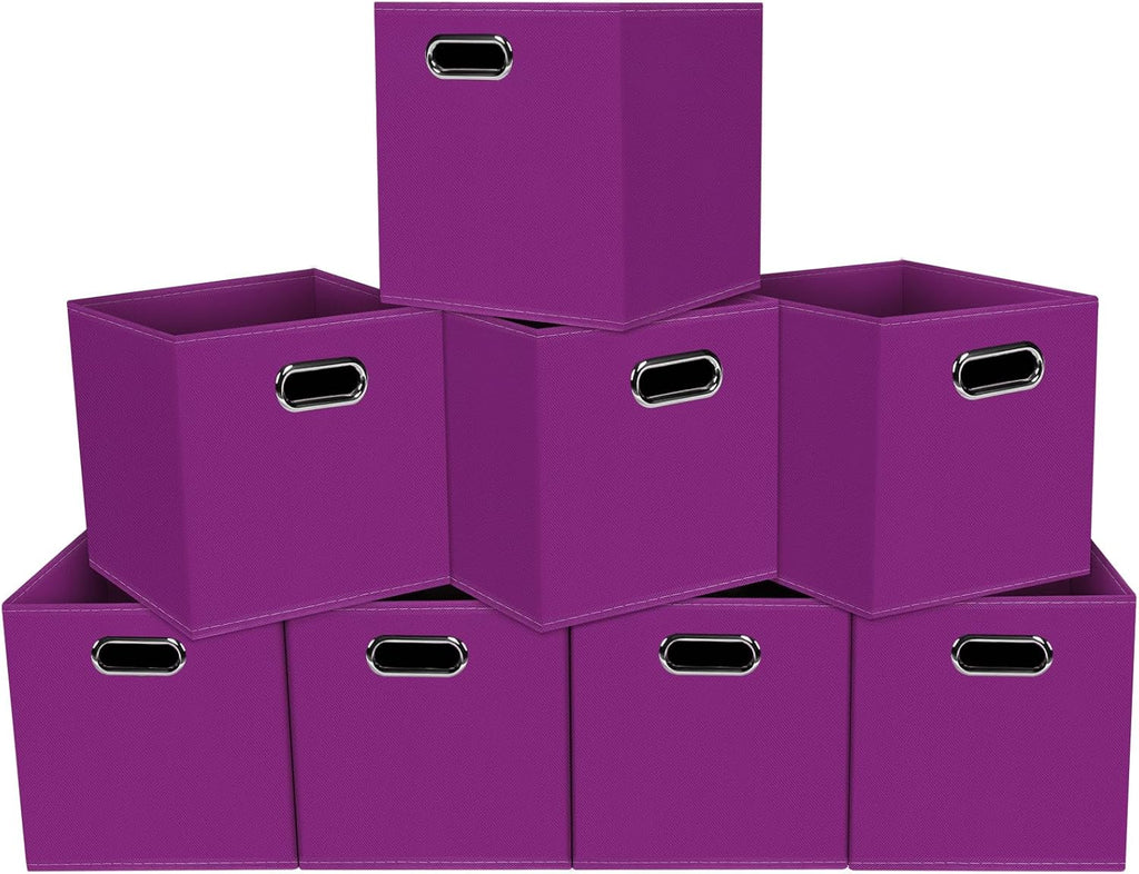 Yunkeeeper Storage Bins Cubes, Fabric Cube Organizer with Handle, Foldable Cube Bins for Cloth or Accessary Storage, 11X11X11, Set of 6, (Black)