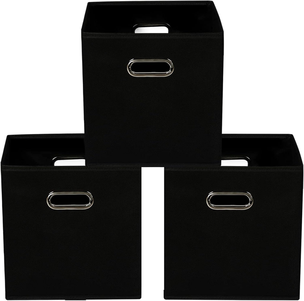 Yunkeeeper Storage Bins Cubes, Fabric Cube Organizer with Handle, Foldable Cube Bins for Cloth or Accessary Storage, 11X11X11, Set of 6, (Black)