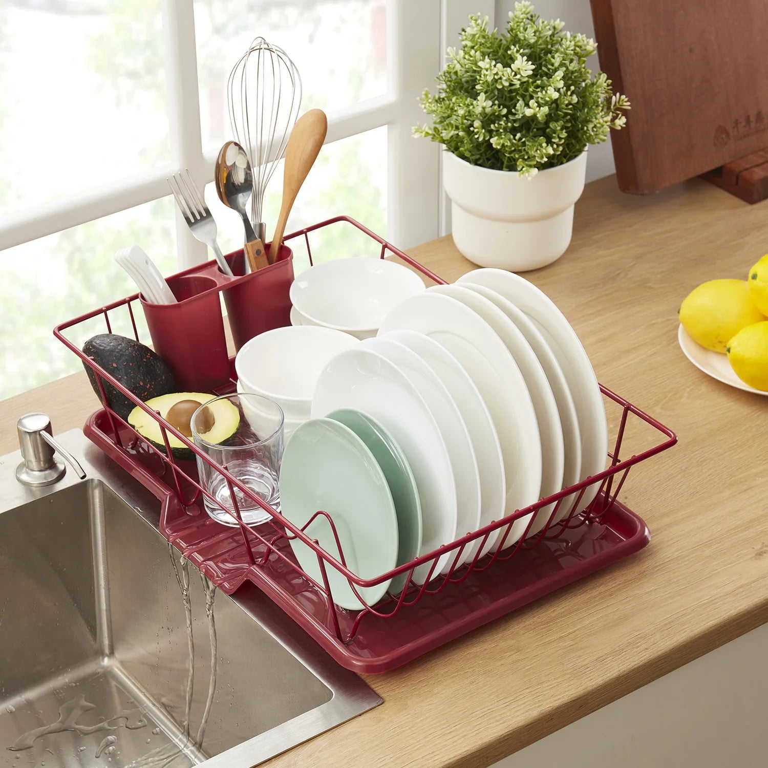 Sweet Home Collection 3-Piece Kitchen Sink Dish Drainer Set- Burgundy