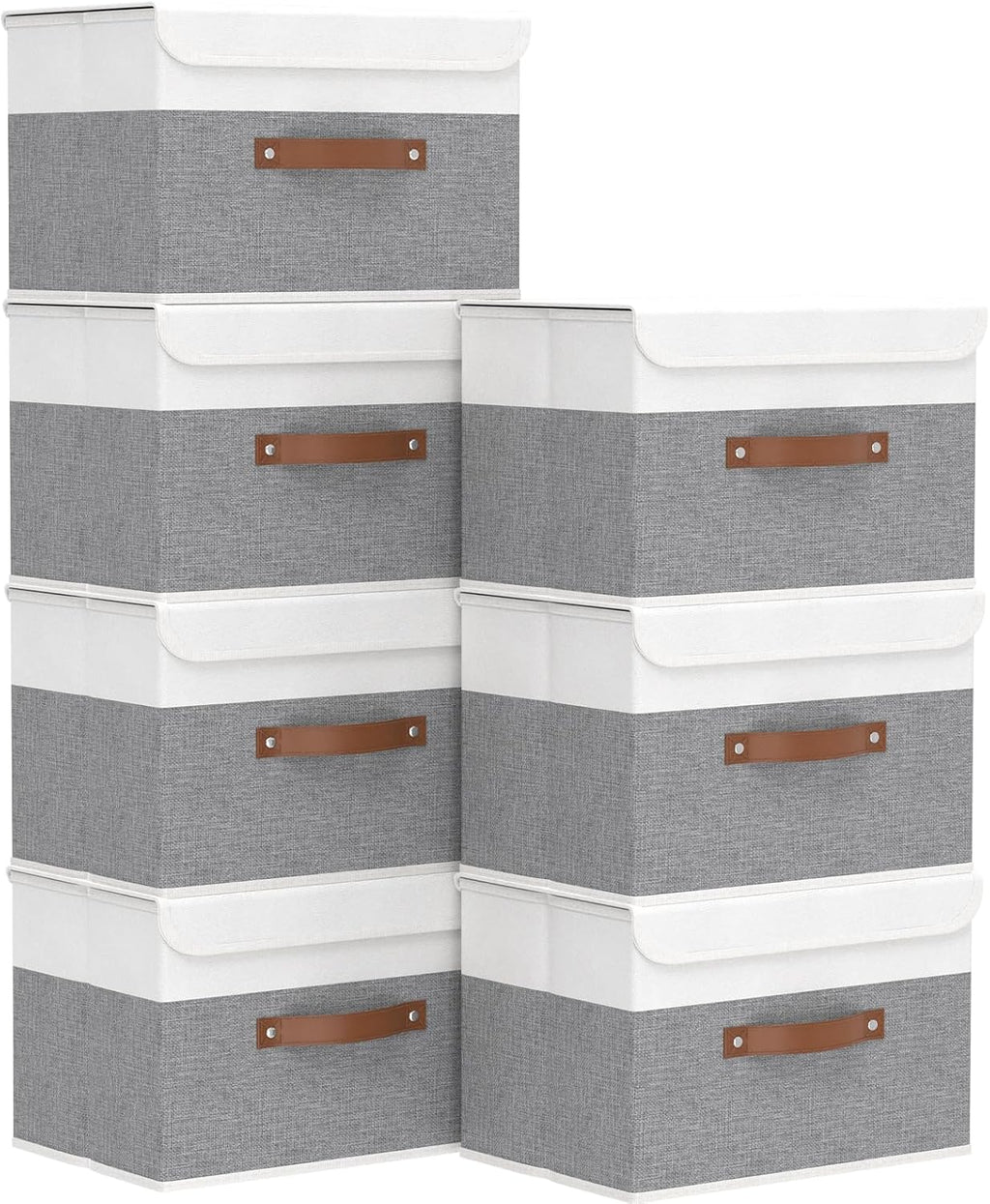 Yawinhe Collapsible Storage Bin, Cube Organizer Basket, Fabric Box with Lids, Washable and Leather Handle, for Home, Closet, Grey, 15.0''Lx9.8''Wx9.8''H, 5-Pack, USNK024GL-5