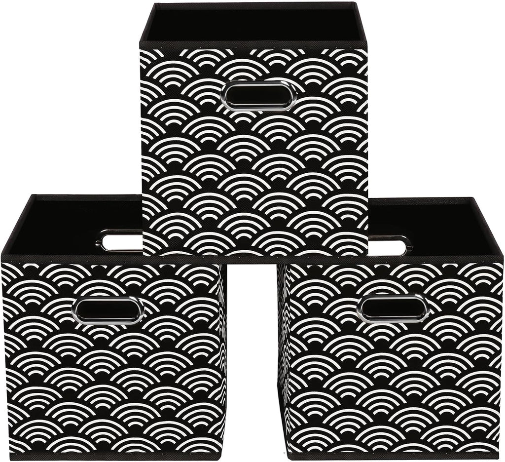 Yunkeeeper Storage Bins Cubes, Fabric Cube Organizer with Handle, Foldable Cube Bins for Cloth or Accessary Storage, 11X11X11, Set of 6, (Black)