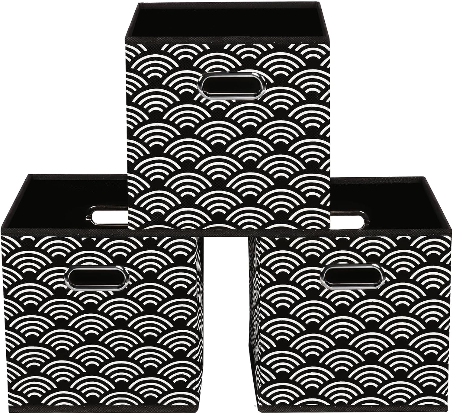 Yunkeeeper Storage Bins Cubes, Fabric Cube Organizer with Handle, Foldable Cube Bins for Cloth or Accessary Storage, 11X11X11, Set of 6, (Black)