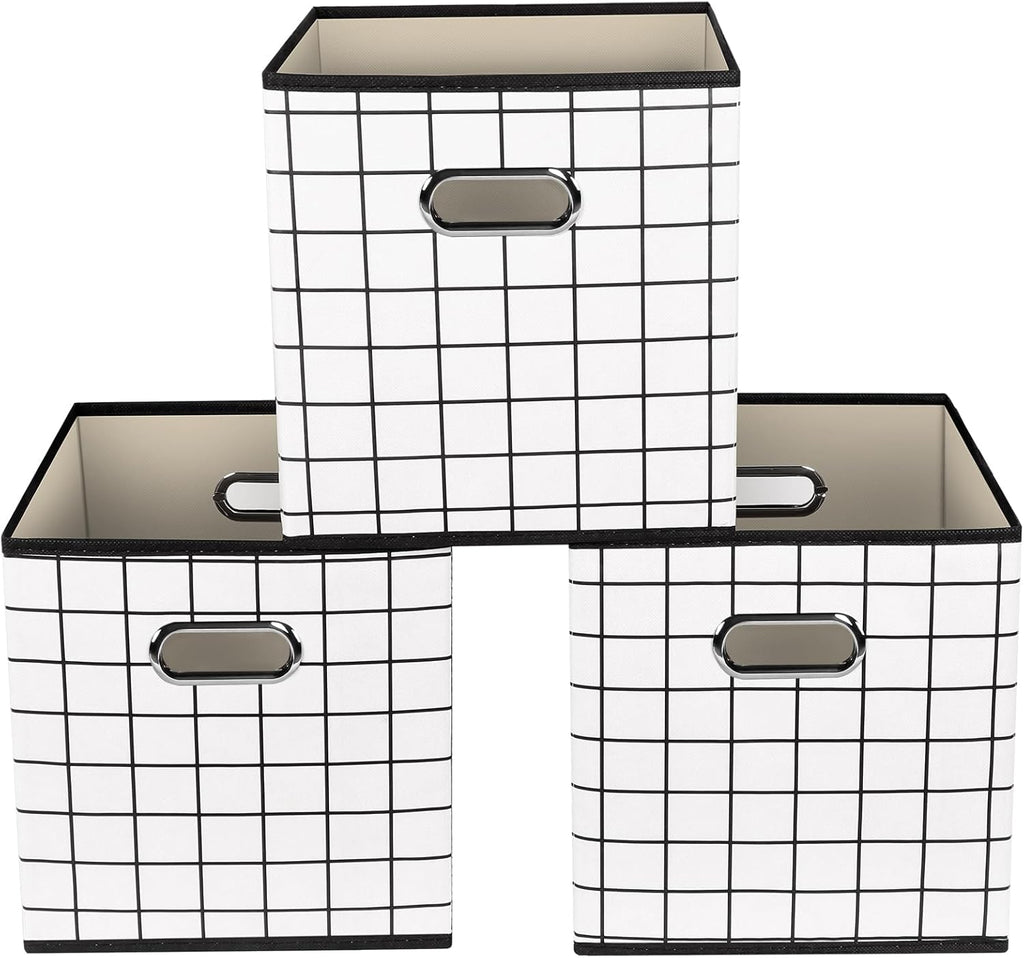 Yunkeeeper Storage Bins Cubes, Fabric Cube Organizer with Handle, Foldable Cube Bins for Cloth or Accessary Storage, 11X11X11, Set of 6, (Black)