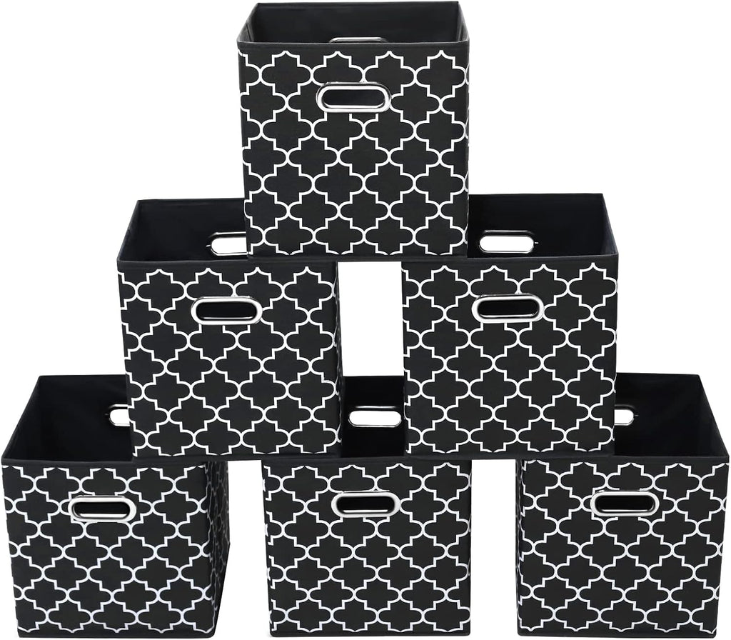 Yunkeeeper Storage Bins Cubes, Fabric Cube Organizer with Handle, Foldable Cube Bins for Cloth or Accessary Storage, 11X11X11, Set of 6, (Black)