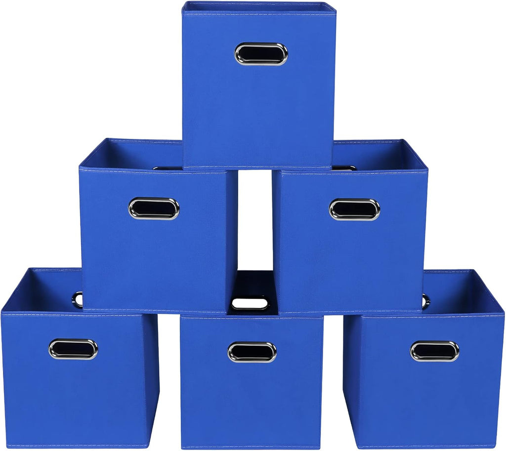Yunkeeeper Storage Bins Cubes, Fabric Cube Organizer with Handle, Foldable Cube Bins for Cloth or Accessary Storage, 11X11X11, Set of 6, (Black)