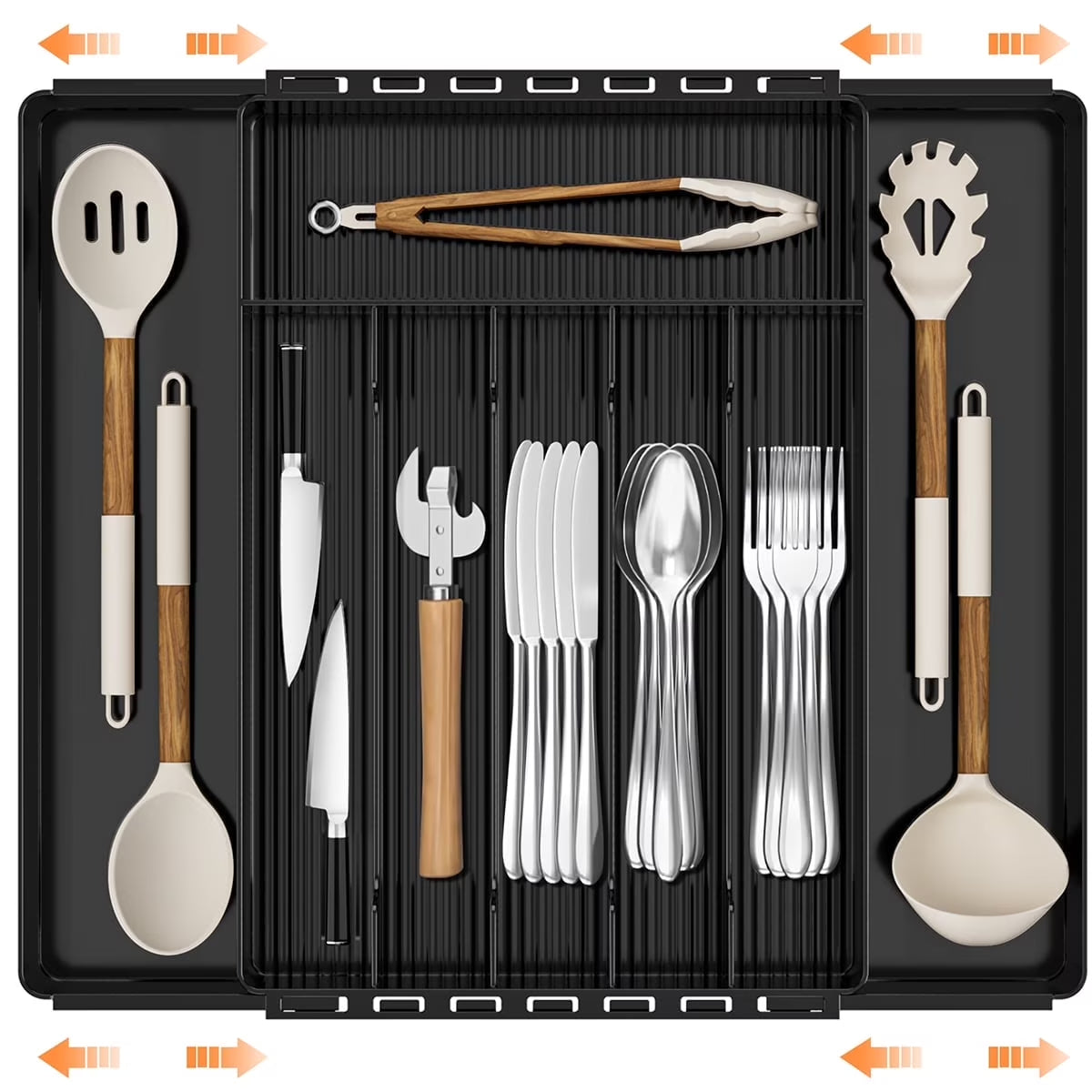 GPED Silverware Drawer Organizer, Expandable Clear Acrylic Silverware Organizer, Kitchen Drawer Organizer for Utensils, Adjustable Cutlery Tray, Office, Supplies-8 Compartments, Medium, Clear