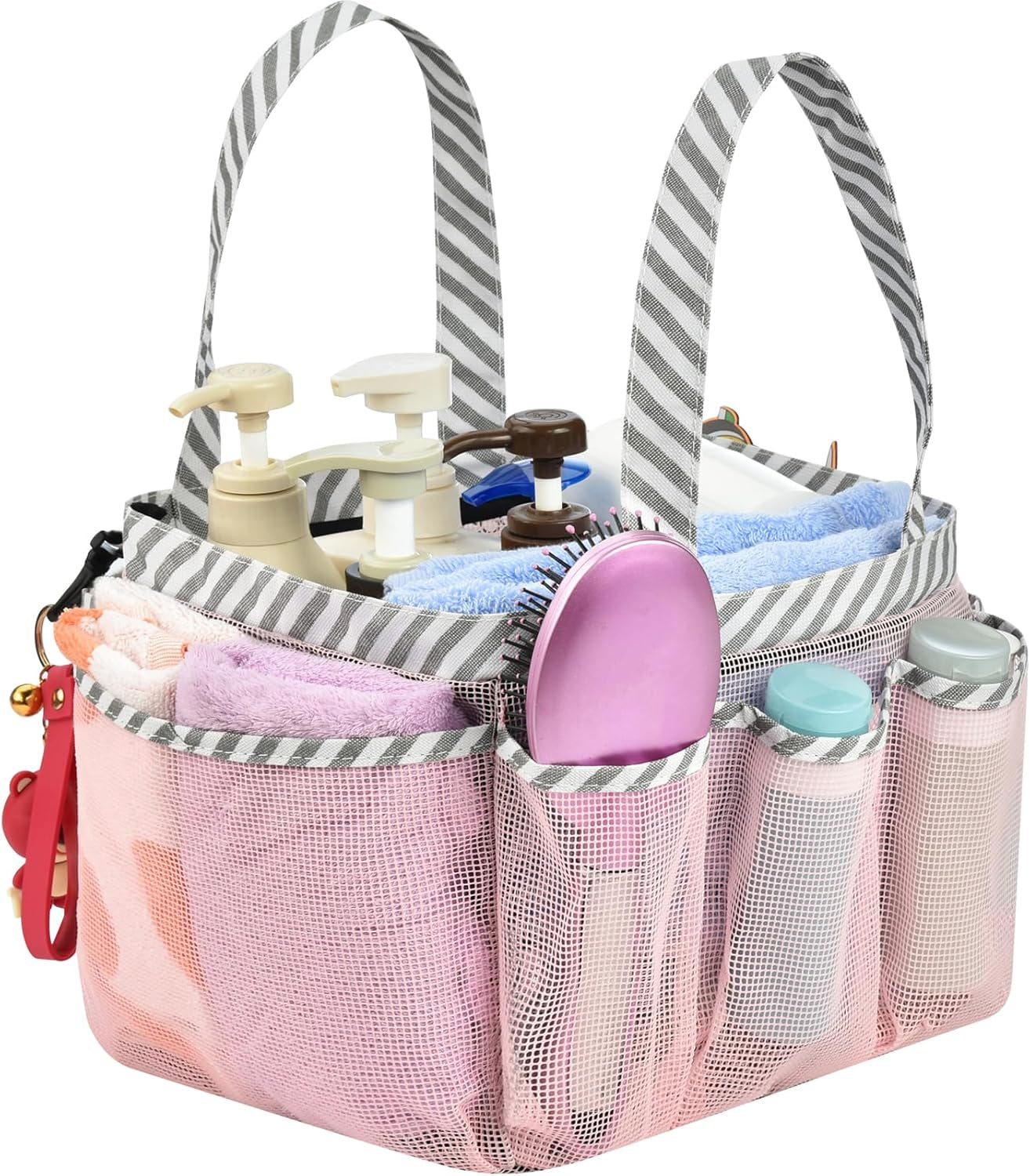 Haundry Mesh Shower Caddy Bag, Portable Shower Caddy Tote Organizer with 8 Pockets for College Dorm Room Essentials, Beach, Swimming, Gym
